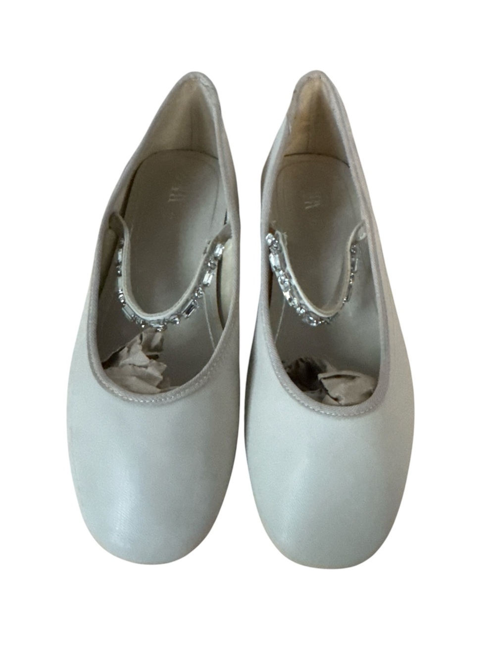 Zara Girls Cream Dress Flats with Gem-Embellished Strap EUC